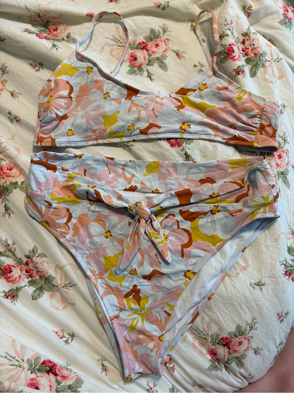 Xhilaration Pink Peach Yellow Floral Swimsuit Bikini